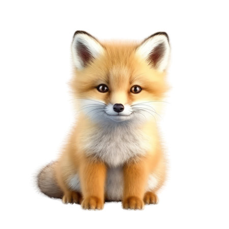 Illustration painting of cute fox isolated white background, Digital art, AI generated, Generative AIの素材