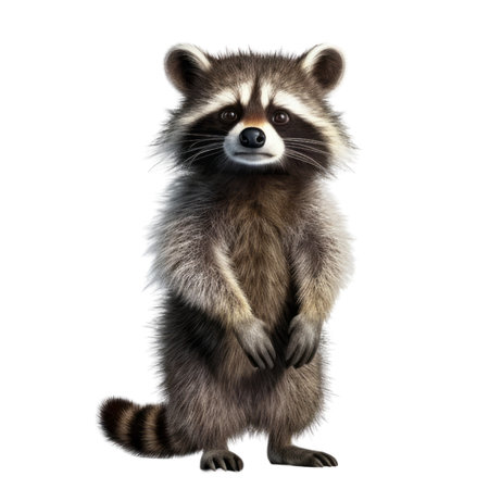 Illustration painting of cute raccoon isolated white background, Digital art, AI generated, Generative AIの素材