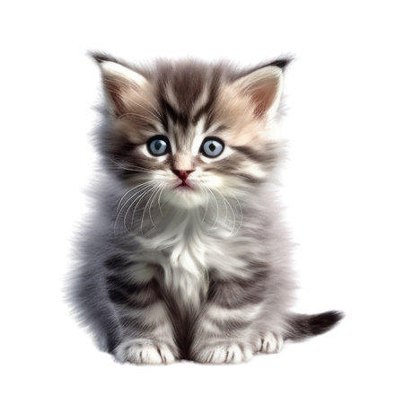 Illustration painting of cute cat isolated white background, Digital art, AI generated, Generative AIの素材