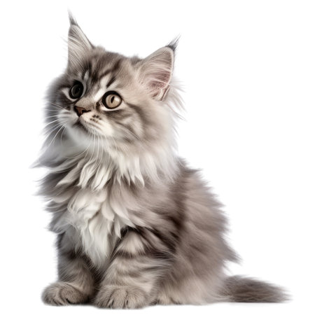 Illustration painting of cute cat isolated white background, Digital art, AI generated, Generative AIの素材