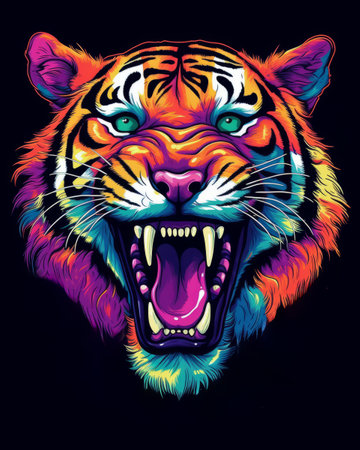 Tiger in the wild with neon glow light.futuristic and cyberpunk style.Generative aiの素材