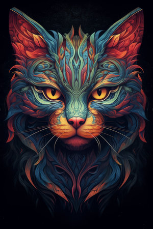 Cat in the wild with neon glow light.futuristic and cyberpunk style.Generative aiの素材