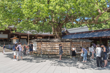 Tokyo, Japan - July 29, 2023: Meiji Jingu Shrine Japanese temple in Shibuya, Tokyo, Japan.のeditorial素材
