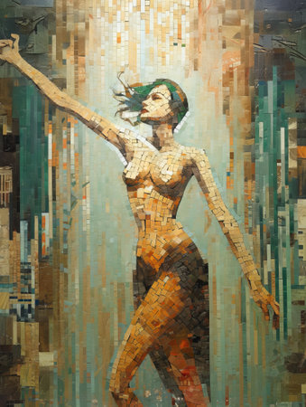 Abstract painting of woman on wall art ceramic tiles. Japanese art style.AI generated, Generative AI.の素材