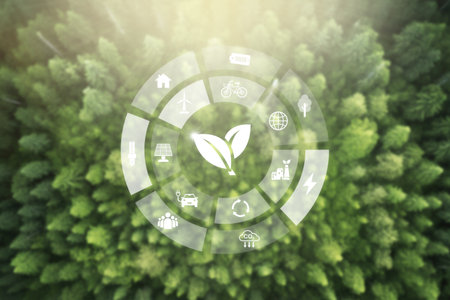 net zero target and carbon credit.CO2 emission reduction to stop global warming problem and reduce pollution into atmosphere from big industrial.の写真素材