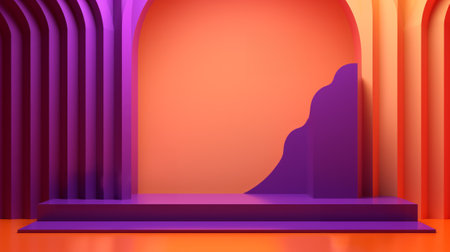 3D stage podium with minimal geometric shape.pastel color tone.3D render for product showcase,promotion and cosmetic product.の素材