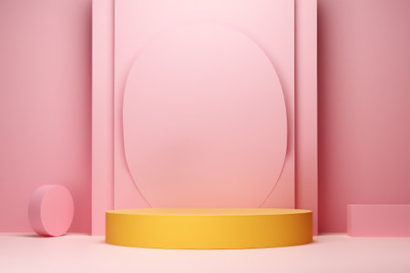 3D stage podium with minimal geometric shape.pastel color tone.3D render for product showcase,promotion and cosmetic product.の素材