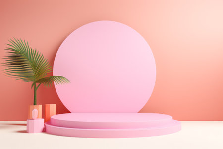 3D stage podium with minimal geometric shape.pastel color tone.3D render for product showcase,promotion and cosmetic product.の素材