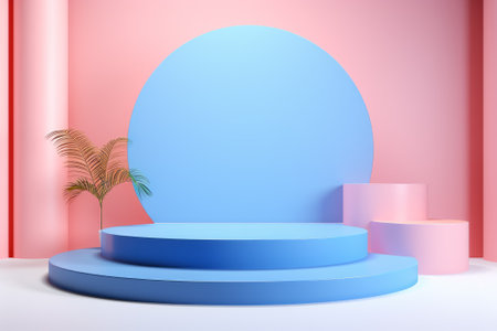 3D stage podium with minimal geometric shape.pastel color tone.3D render for product showcase,promotion and cosmetic product.の素材