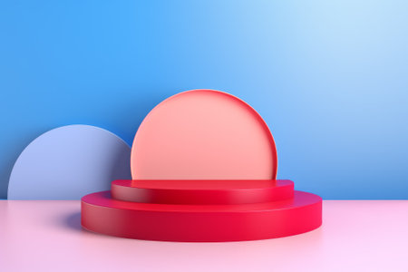3D stage podium with minimal geometric shape.pastel color tone.3D render for product showcase,promotion and cosmetic product.の素材