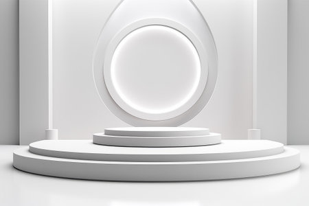 3D stage podium with minimal geometric shape.White color tone.3D render for product showcase,promotion and cosmetic product.の素材