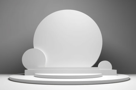 3D stage podium with minimal geometric shape.White color tone.3D render for product showcase,promotion and cosmetic product.の素材