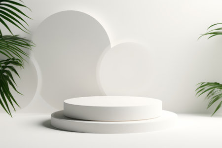 3D stage podium with minimal geometric shape.White color tone.3D render for product showcase,promotion and cosmetic product.の素材