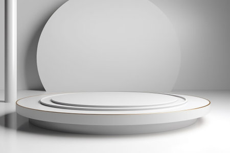 3D stage podium with minimal geometric shape.White color tone.3D render for product showcase,promotion and cosmetic product.の素材