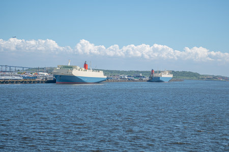 Tokyo deep water port with cargo ship in Tokyo, Japanの写真素材