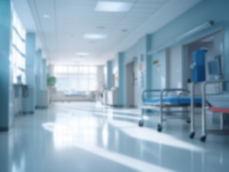 blurred hospital interior background.healthcare center and medical clinic scene concept.の素材