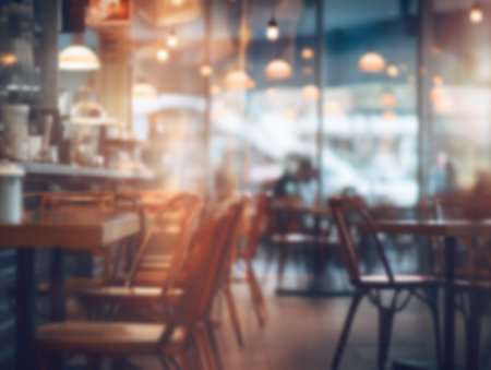 blurred Cafe Interior background.coffee cafe and dining restuarant scene concept.の素材