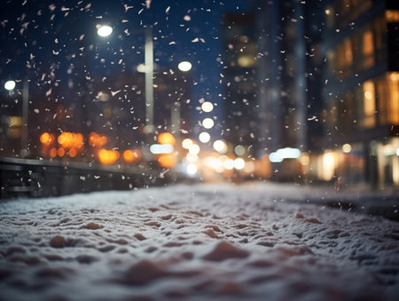 snowfall and street light bokeh background in night.の素材