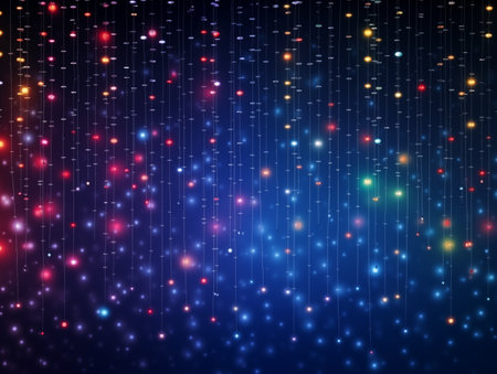 multicolor leds light on the cable with dark blue background.Festival concept.の素材