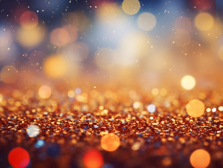Golden giltter stars with blur shiny light background.Christmas and new year conceptの素材