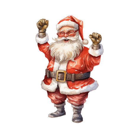 watercolor of happy Santa claus dancing isolated on white background for Christmas conceptの素材