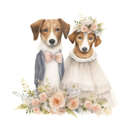 Cute Watercolor dog couple isolate on transparent background.Love romantic and valentine concept.の素材