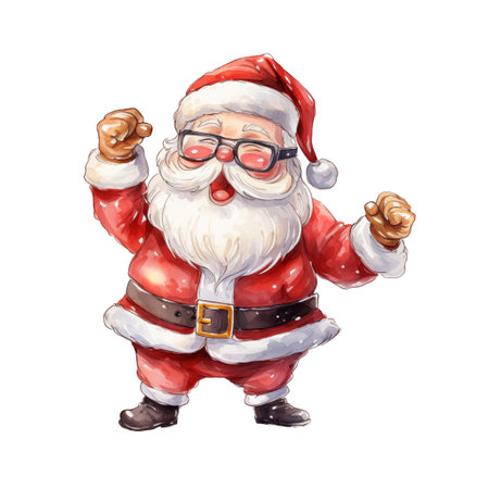 watercolor of happy Santa claus dancing isolated on white background for Christmas conceptの素材