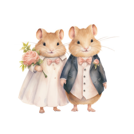 Cute Watercolor Hamster couple isolate on transparent background.Love romantic and valentine concept.の素材