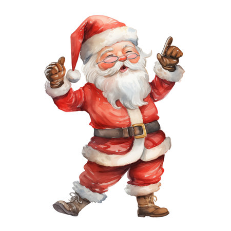 watercolor of happy Santa claus dancing isolated on white background for Christmas conceptの素材
