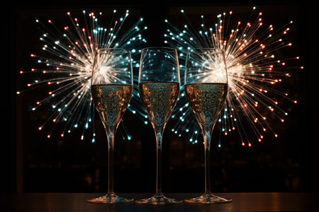 hand holding wine with firework light background in nightの素材