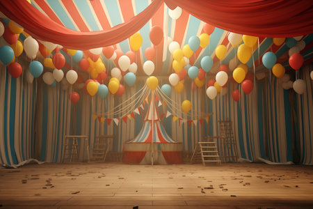Festive Living Room with Balloons and Ribbons for Celebrationの素材