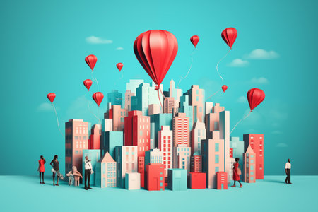 Paper cut of Colorful New Year festival with joyful celebration and balloonの素材