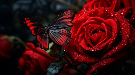 Closeup of Red Rose and Butterfly for love and valentine's day conceptの素材