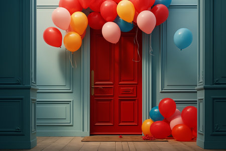door with balloons for .new year party and celebration concept.の素材