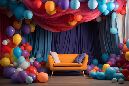 vibrant balloons rooms cozy living space with colorful sofa modern designの素材