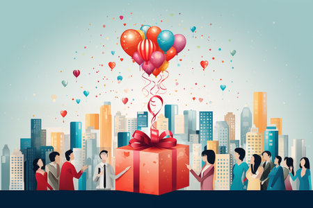 Paper cut of Colorful New Year festival with joyful celebration and balloonの素材