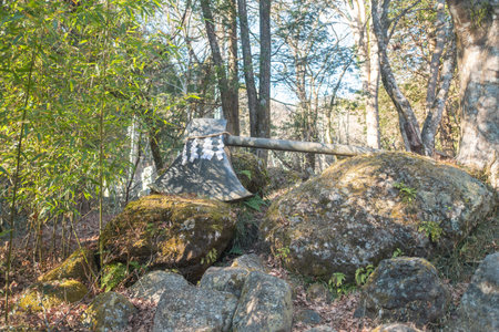 Axe at Kintoki Shrine in winter season in Hakone, Kanagawa, Japanの写真素材