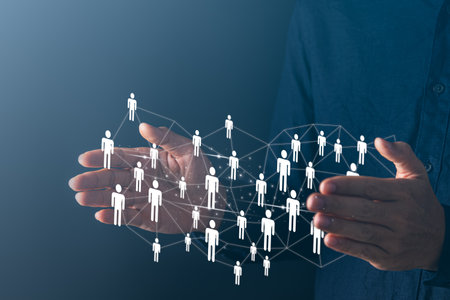 HR hiring recruit job. searching job and business leadership concept. businessman holding person iconsの写真素材