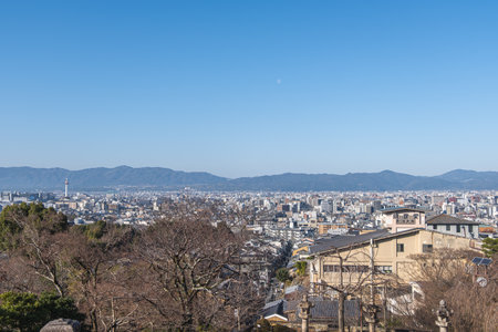 Kyoto city landscape from Kiyomizu dera Big Buddhist temple in Kyoto, Japanの写真素材