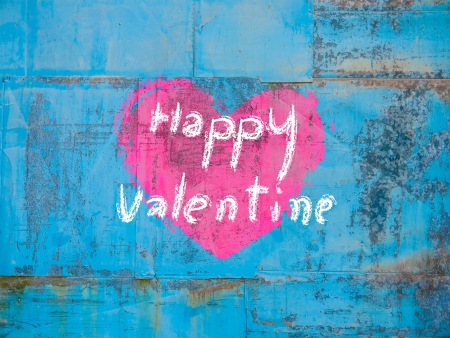pink heart on old blue backgroundの写真素材