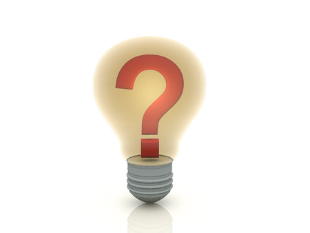 A question mark andligth bulb on isolate backgroundの写真素材