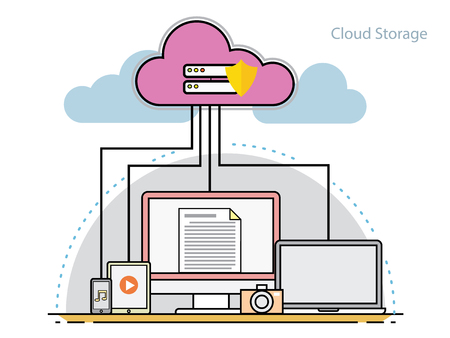 Thin line flat design concept for cloud storage systemのイラスト素材
