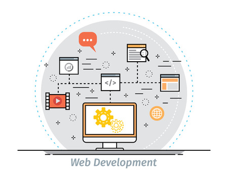 Thin line flat design concept for web design and developmentのイラスト素材