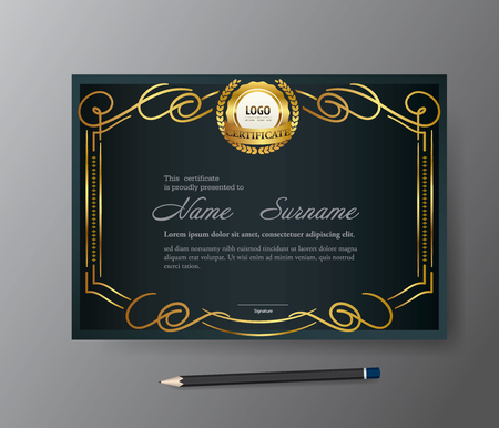 Modern Golden certificate template,A4 size diploma, vector illustrationのイラスト素材
