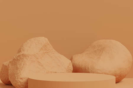 3D rendering of minimal display podium for mock up presentation in minimalism style with golden color.の写真素材