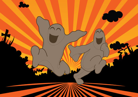 free ghosts running in the sun set, black silouettesのイラスト素材