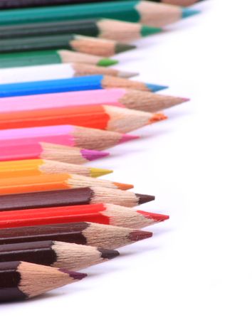 Coloured pencils in a lineの写真素材