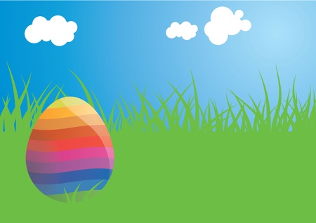 A vector illustration of a rainbow coloured easter egg basking in the sun on a perfect day. This vector atrwork is saved as a EPS version  8 file のイラスト素材