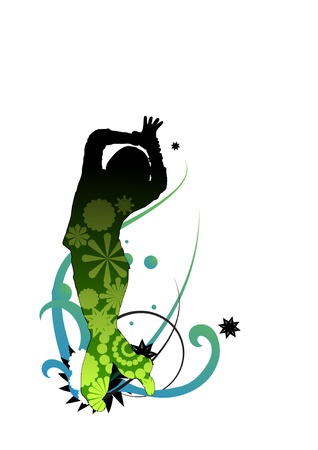 vectored dancer with gradients and opacity mask surrounded by flowers and swirlsのイラスト素材