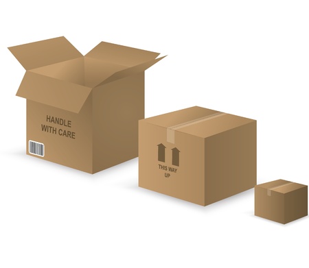 vector illustration of three different cardboard boxes to symbolize storage. Contains gradients and blends, EPS version 8.のイラスト素材